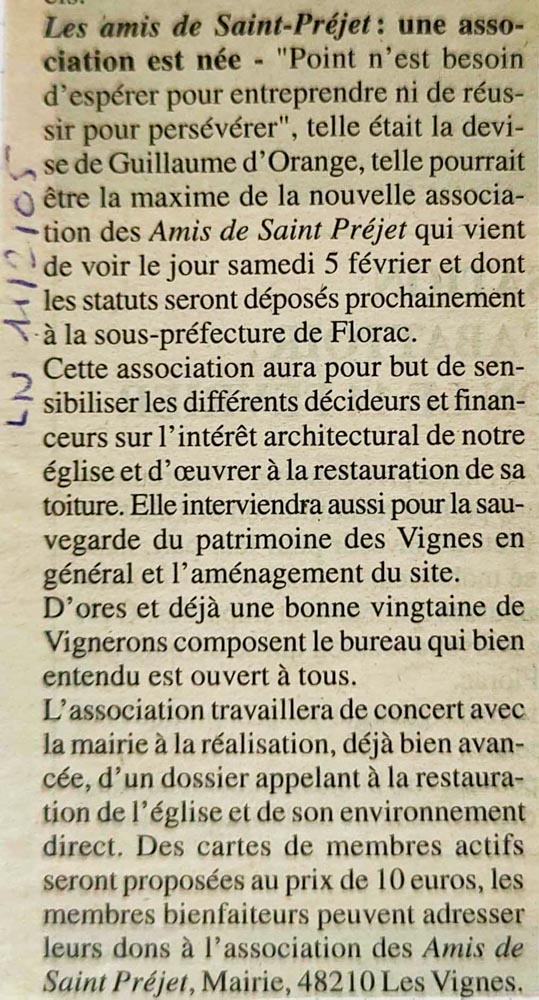 Les Amis de St Préjet : une association est née